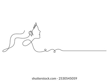 Aesthetic one line drawing. Continuous line female portrait. Abstract woman portrait. Minimalistic female portrait