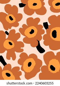 Aesthetic Orange flowers patterns on white background vector, illustrations for wallpaper, templates, phone case pillow designs, art prints, etc