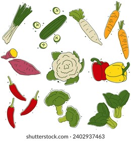 Aesthetic Outline Style Colorful Vegetables Illustration 