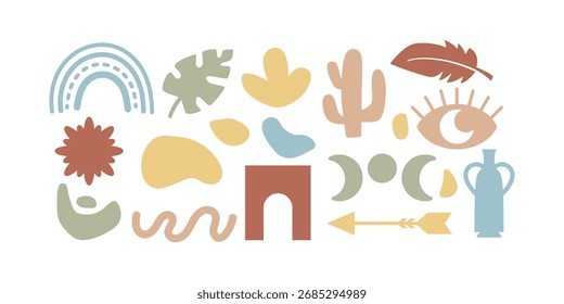 Estético Paquete boho de color pastel con tonos suaves. Conveniente para las impresiones de la pared, marca, productos digitales, y decoración.