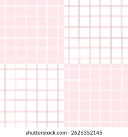 Aesthetic pastel plaid seamless pattern with a soft pink and white color scheme. This vector design is ideal for Valentine, summer-themed textiles, and minimalistic decorative prints