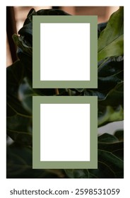Aesthetic photo collage template with summer or spring greenery flowers on a background. Frames with a neutral tone, artwork for memories and any project, for advertisement, album