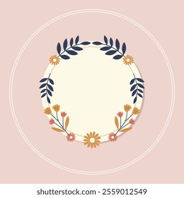 aesthetic pink circle women boho flower title text banner frame element.