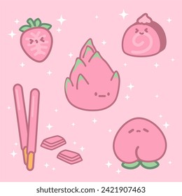 aesthetic pink color theme of food pals illustration