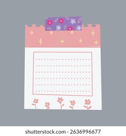 Aesthetic pink floral sticky note for journaling and message in isolated background