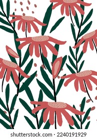 Aesthetic Pink flowers patterns on white background vector, illustrations for wallpaper, templates, phone case pillow designs, art prints, etc