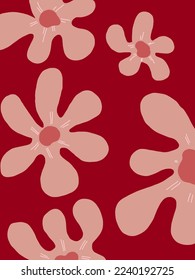Aesthetic Pink flowers patterns on red background vector, illustrations for wallpaper, templates, phone case pillow designs, art prints, etc
