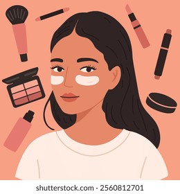 aesthetic pink women makeup make up artist tool illustration.