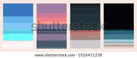 Aesthetic pixels sea and beach background from daytime to nighttime, light and cool pastel colour beach vibe set illustration, minimal design