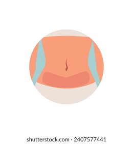 Aesthetic plastic surgery and abdomen liposuction icon flat vector illustration isolated on white background. Abdomen liposuction and removing fat from abdominal area.