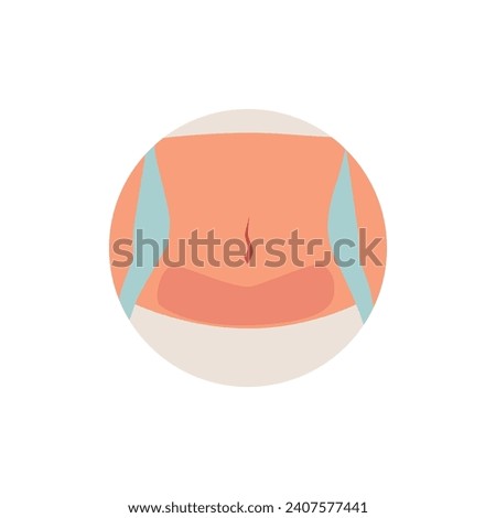 Aesthetic plastic surgery and abdomen liposuction icon flat vector illustration isolated on white background. Abdomen liposuction and removing fat from abdominal area.