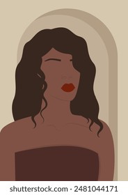 Aesthetic portrait of black beautiful woman illustration. Contemporary 2d art poster with lady in dress