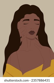 Aesthetic portrait of black beautiful young woman illustration