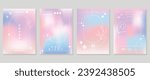 Aesthetic poster design set. Cute gradient holographic background vector with pastel colors, flower, geometric shape. Beauty ideal design for social media, cosmetic product, promote, banner, ads.