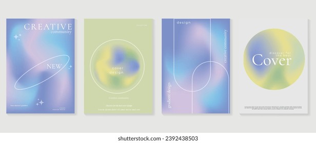 Aesthetic poster design set. Cute gradient holographic background vector with pastel colors, geometric shapes. Beauty ideal design for social media, cosmetic product, promote, banner, ads.