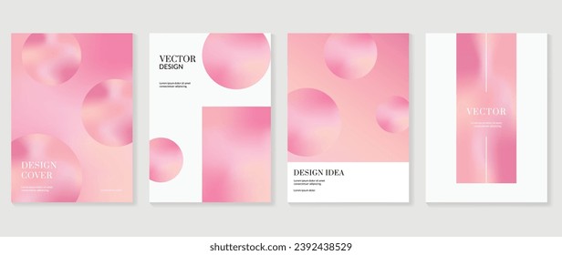 Conjunto de diseño de afiches estéticos. Vector de fondo holográfico de gradiente de corte con colores pastel, formas geométricas. Diseño ideal de belleza para medios sociales, productos cosméticos, promociones, banner, anuncios.
