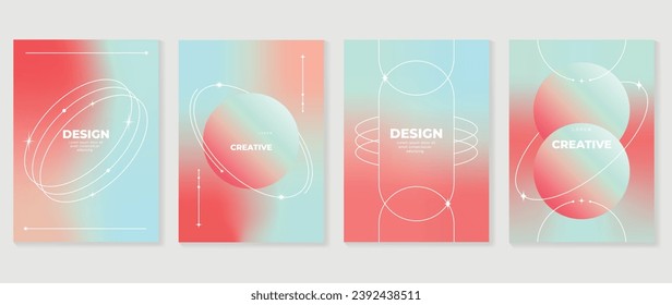 Aesthetic posters design set. Cute gradient holographic background vector with pastel colors, geometric shapes. Beauty ideal design for social media, cosmetic product, promote, banner, ads.