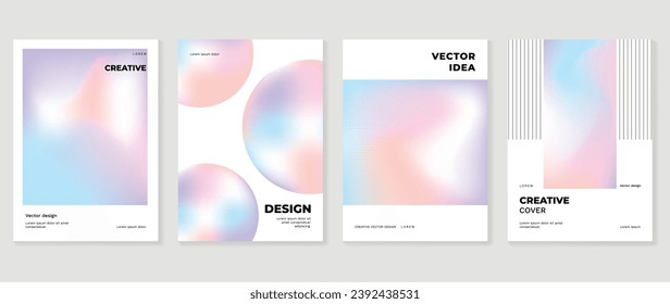 Conjunto de diseño de afiches estéticos. Vector de fondo holográfico de gradiente de corte con colores pastel, formas geométricas. Diseño ideal de belleza para medios sociales, productos cosméticos, promociones, banner, anuncios.