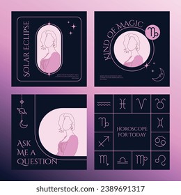 Aesthetic premium zodiac theme set template design editable square banner for Instagram post. Suitable for Promotion Social Media Post and branding digital promotions. Unique and cute template design.