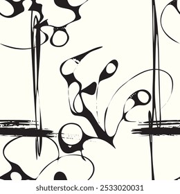 Aesthetic random engraving line sketch seamless pattern.