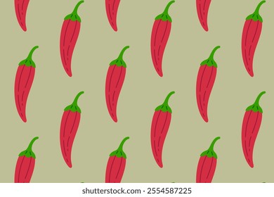 aesthetic red chilli spicy vector pattern on green background. red hot chili seamless pattern background. hot chili flat style isolated seamless pattern. seamless pattern of spicy chilli background