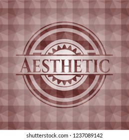 Aesthetic red seamless emblem or badge with abstract geometric pattern background.