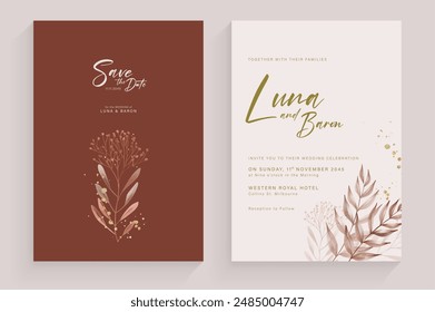 Plantilla de invitación de Boda roja estética con arreglo floral