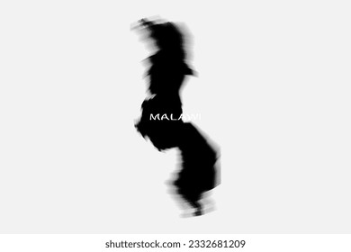 Aesthetic Retro Monochrome Gradient Mesh of Malawi Map in Black and White Color.