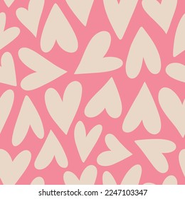 Aesthetic Retro Romantic printable groovy hearts seamless pattern. Decorative Hippie Naive 60's, 70's style Vintage modern background in minimalist style for fabric, wallpaper or wrapping