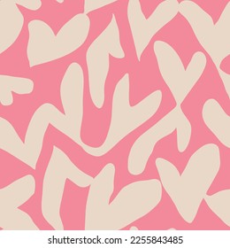 Aesthetic Retro Romantic printable groovy hearts seamless pattern  Decorative Hippie Naive 60's  70's style Vintage modern background in minimalist style for fabric  wallpaper wrapping