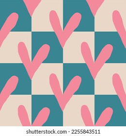 Aesthetic Retro Romantic printable groovy hearts seamless pattern. Decorative Hippie Naive 60's, 70's style Vintage modern background in minimalist style for fabric, wallpaper or wrapping
