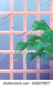 Aesthetic retro - vintage summer urban building and tropical palm tree, inspired by japanese citypop culture 1970 era style