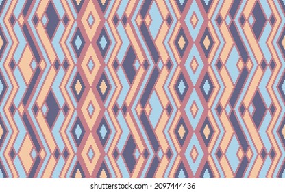 Aesthetic rhombus ethnic motifs vector geometric pattern. Embroidery batik patchwork native indian ornament. Fabric repeating pattern. Interior abstract decor ornament. Cloth wallpaper print.