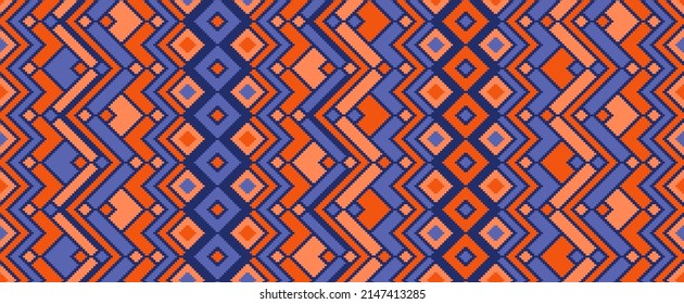 Aesthetic rhombus ethnic motifs vector geometric pattern. Mosaic chevron texture peruvian ornament. Tapestry endless pattern. Interior decor geo ornament. Ikat tribal design.