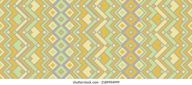 Aesthetic rhombus ethnic motifs vector geometric pattern. Embroidery batik patchwork mexican ornament. Fabric repeating pattern. Interior multicolor decor ornament. Cute background.