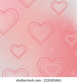 Banner estético romántico con patrón de corazones sobre fondo degradado rosado. Cuta tarjeta de San Valentín a la moda. Hermosa plantilla cuadrada para publicación en medios sociales. Cartel, cartel, diseño de postal