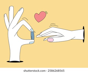 Aesthetic romantic illustration. Flat vector proposing to lover, expressing love with soft colors.
