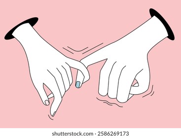 Aesthetic romantic illustration. Flat vector holding little fingers, expressing love with soft colors.
