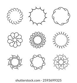 Aesthetic round floral shape art decoration isolated vector illustration on white background.