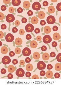 Aesthetic round flowers and leaves patterns vector illustrations on white background, aesthetic for wallpaper, wall decor, templates covers, art prints