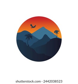 Aesthetic rounded minimalist landscape vector.