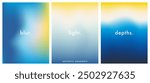 Aesthetic sea background set. Blue. Ocean. Seaside. Blurred sea wave gradient. Pastel colored vertical vector banner. Simple soft light backdrop. Gradient template design for poster, social post