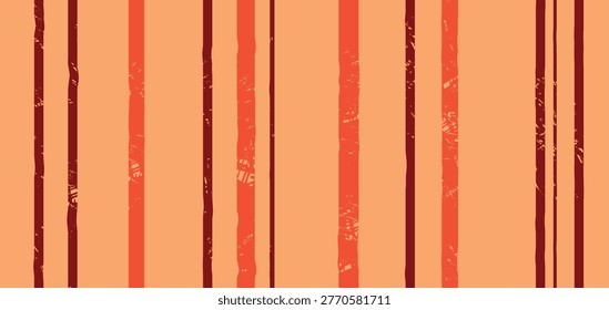 Aesthetic seamless background featuring hand-drawn vertical stripes in vibrant orange and dark brown colors. The stripes have a distressed, grainy texture for an organic and rustic feel. Ideal for autumn-themed textiles, wallpapers, wrapping paper, and modern graphic design.