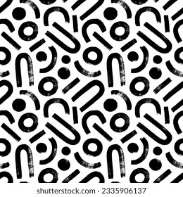 Patrón estético sin costuras con arcos, círculos y línea recta. Patrón sin fisuras de las formas geométricas dibujadas con pincel. Ilustraciones vectoriales minimalistas con arcos y formas redondeadas. Estilo boho.