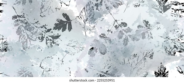 Patrón estético sin foco. Sale Árboles, Efecto Sello de arbustos. Patrón de hoja de árbol neutro. Superposición de color de agua de los puntos de textura. Fondo de escritorio de transparencia Diseño Rústico Moderno. Tejido Delicado De Fino.