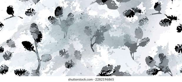 Aesthetic Seamless Pattern. Leaves Trees, Shrubs Stamp Effect. Neutral Tree Leaf Pattern. Texture Spots Watercolor Overlay. Transparency Wallpaper Rustic Modern Design. Fancy Delicate Fabric Textile.
