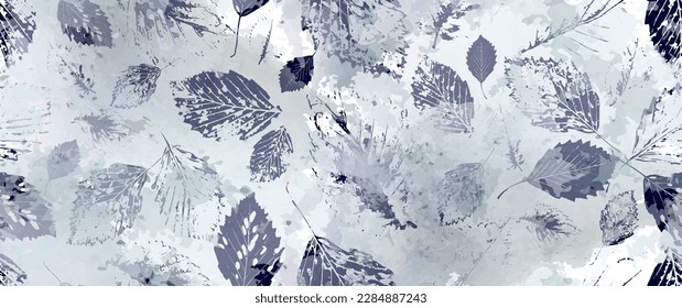 Patrón estético sin foco. Sale Árboles, Efecto Sello de arbustos. Patrón de hoja de árbol neutro. Superposición de color de agua de los puntos de textura. Fondo de escritorio de transparencia Diseño Rústico Moderno. Tejido Delicado De Fino.