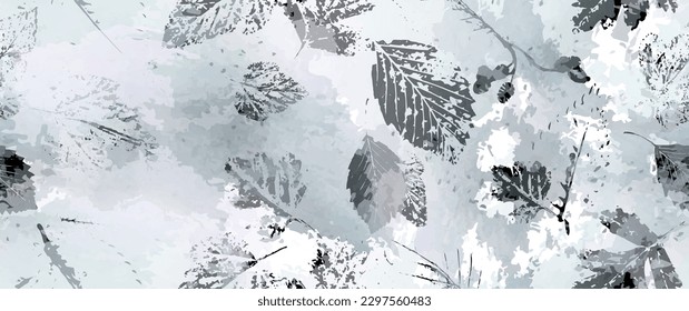 Aesthetic Seamless Pattern. Leaves Trees, Shrubs Stamp Effect. Neutral Tree Leaf Pattern. Texture Spots Watercolor Overlay. Transparency Wallpaper Rustic Modern Design. Fancy Delicate Fabric Textile.