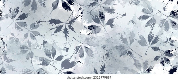 Aesthetic Seamless Pattern. Leaves Trees, Shrubs Stamp Effect. Neutral Tree Leaf Pattern. Texture Spots Watercolor Overlay. Transparency Wallpaper Rustic Modern Design. Fancy Delicate Fabric Textile.