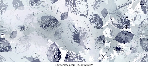 Aesthetic Seamless Pattern. Leaves Trees, Shrubs Stamp Effect. Neutral Tree Leaf Pattern. Texture Spots Watercolor Overlay. Transparency Wallpaper Rustic Modern Design. Fancy Delicate Fabric Textile.